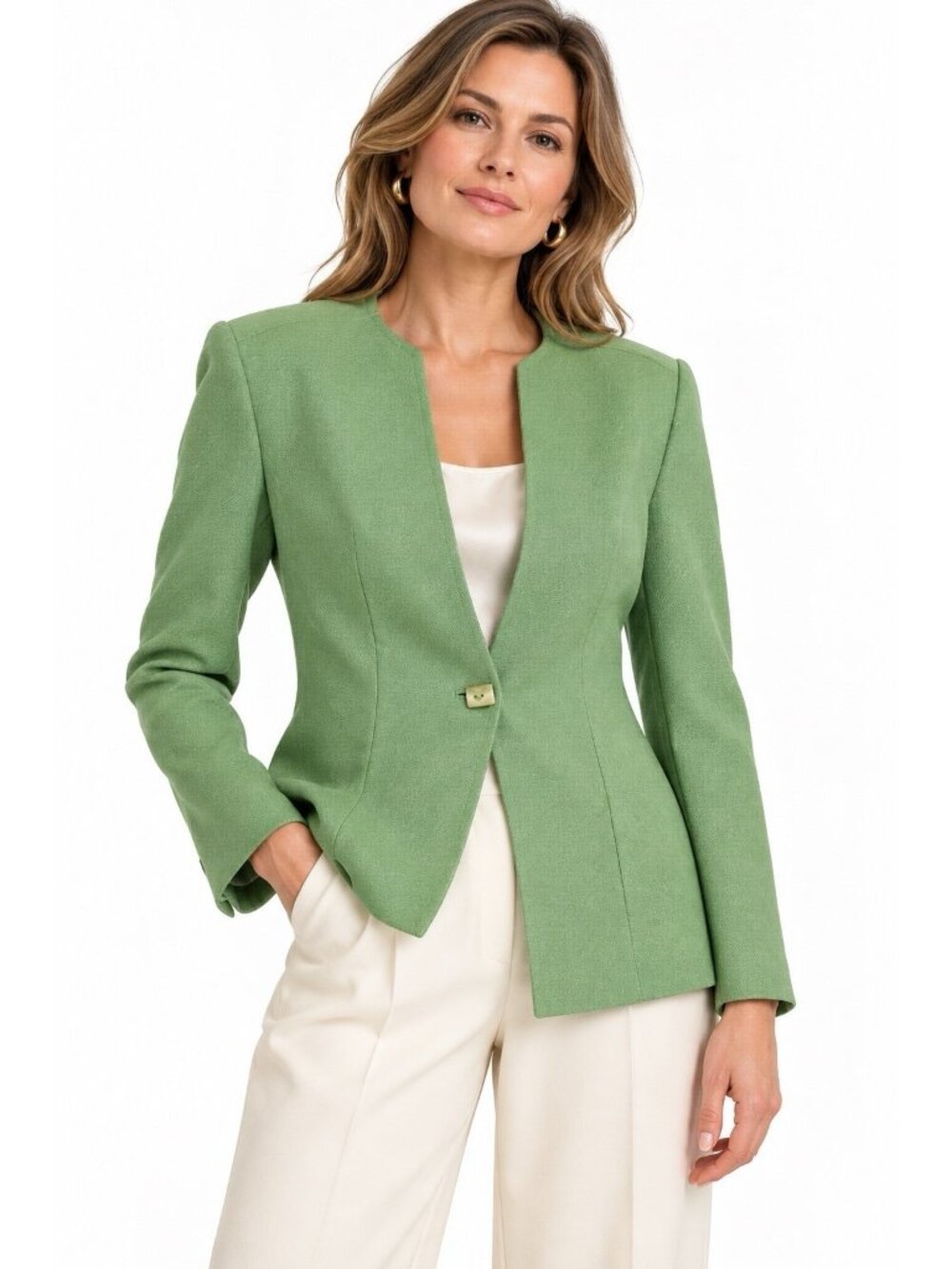vintage 90s ALBERT NIPON blazer 12 womens green wool minimalist jacket tailored